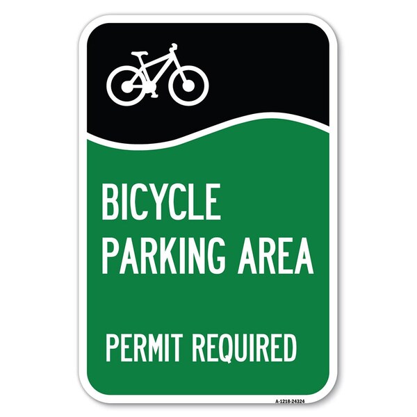 Signmission Bicycle Parking Area-Permit Required w Heavy-Gauge Aluminum Sign, 12" x 18", A-1218-24324 A-1218-24324 - main